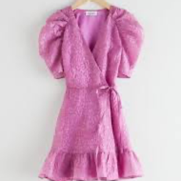 & Other Stories | Mini Bold Shoulder Wrap Dress In Violet-purple | Sz 4 - Picture 6 of 10